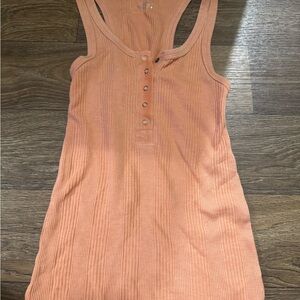 Aerie Peach Buttoned Ribbed Tank Top